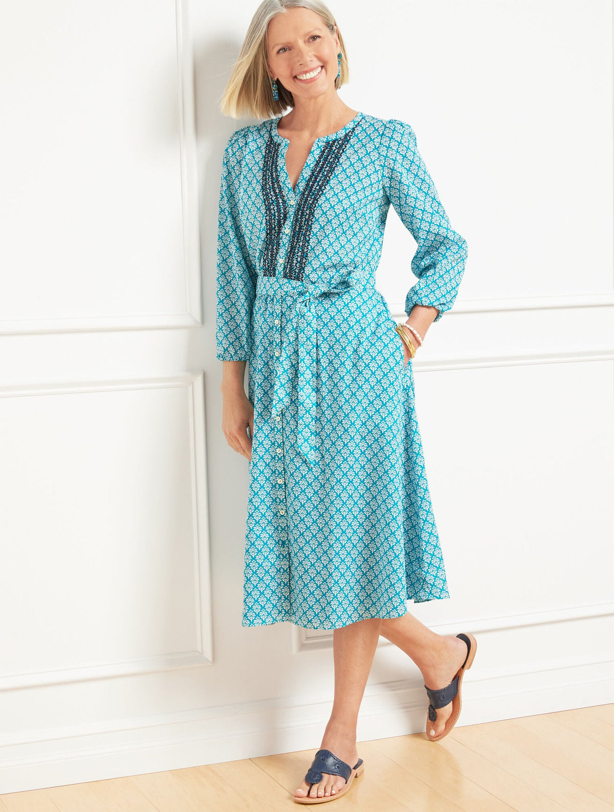 BLOCK FLORAL RICHA VOILE FIT & FLARE DRESS