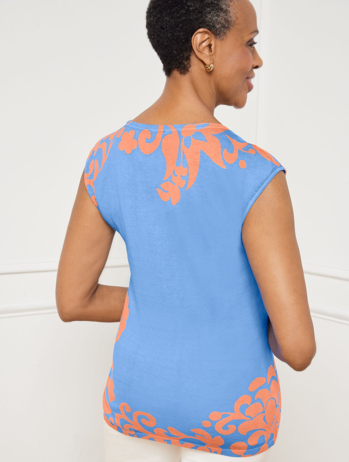 JACOBEAN FLORAL SCOOP NECK PULLOVER
