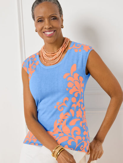 JACOBEAN FLORAL SCOOP NECK PULLOVER