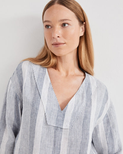 LINEN OMBRÉ STRIPE V-NECK TOP