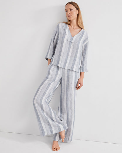 LINEN OMBRÉ STRIPE V-NECK TOP