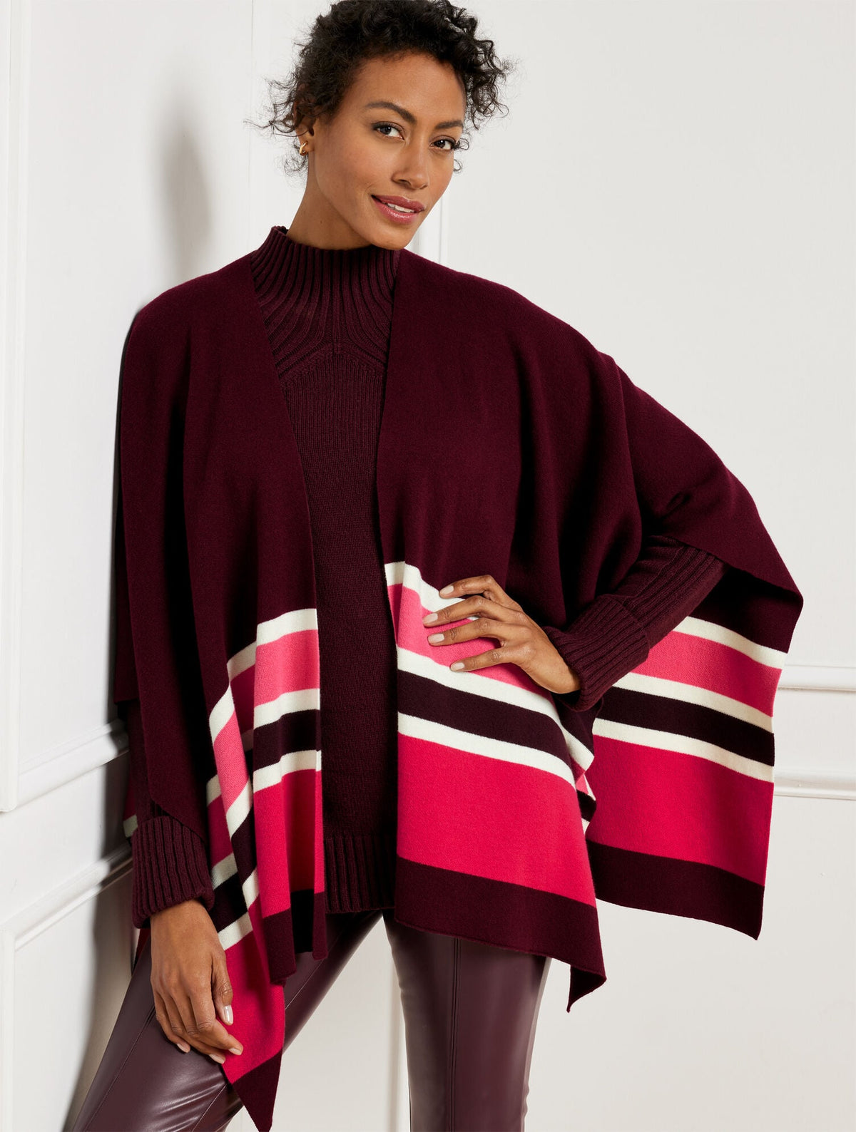 COLORBLOCK KNIT RUANA - RICH BURGUNDY MULTI