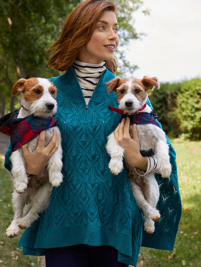CABLE KNIT PONCHO - TEAL OCEAN TWEED