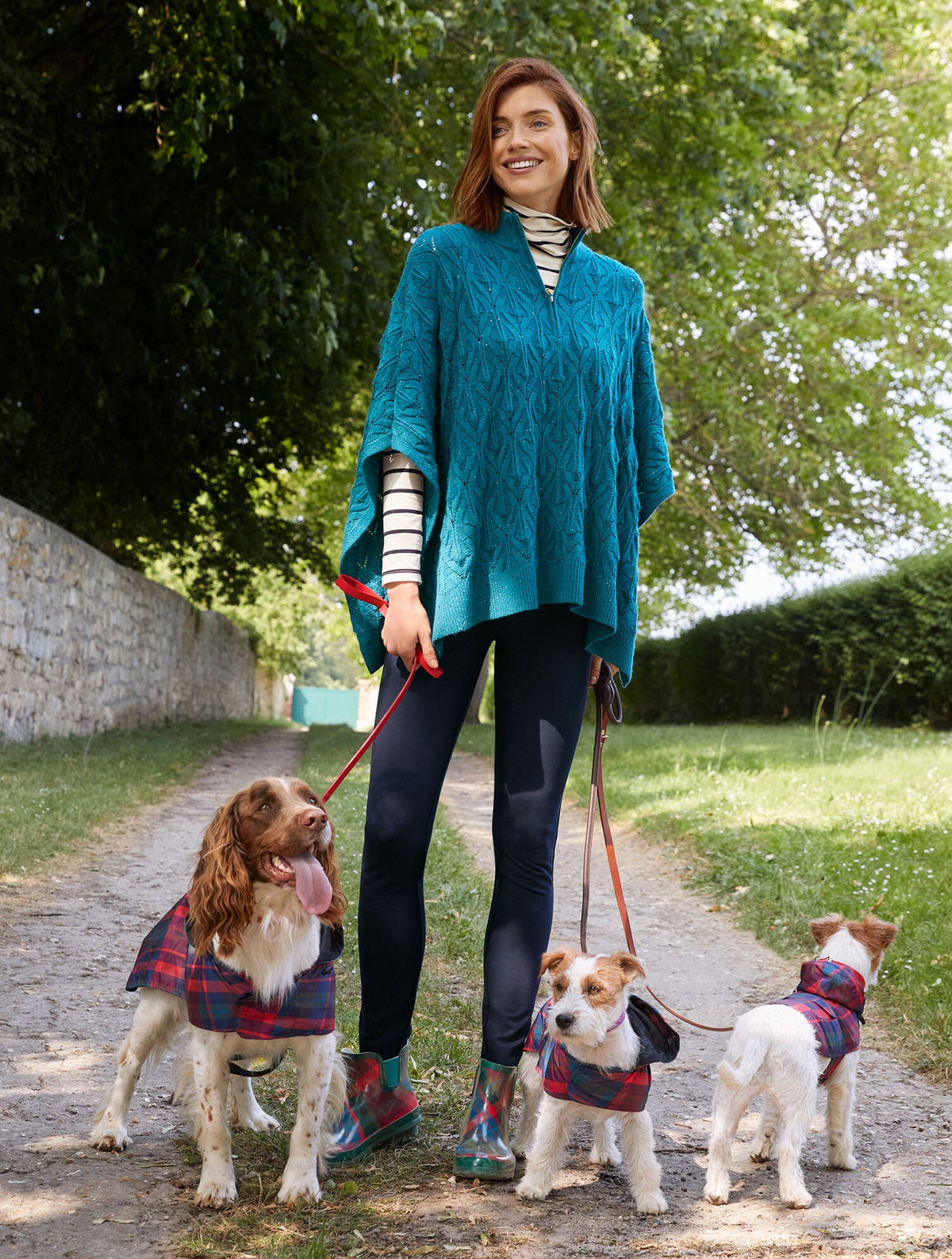 CABLE KNIT PONCHO - TEAL OCEAN TWEED