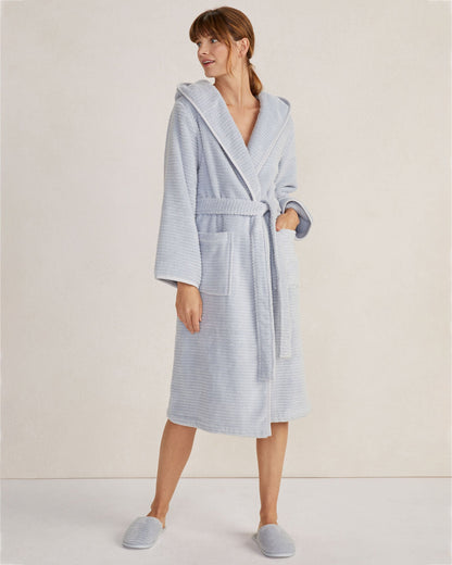 ORGANIC COTTON RIBBED TERRY HOODED ROBE