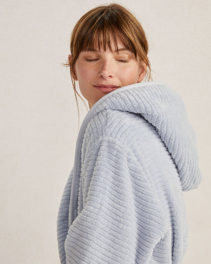 ORGANIC COTTON RIBBED TERRY HOODED ROBE