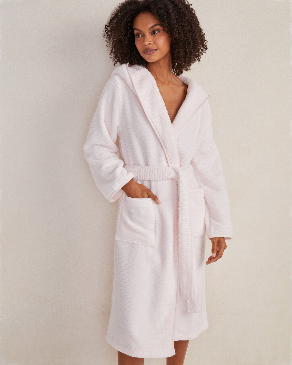 ORGANIC COTTON RIBBED TERRY HOODED ROBE