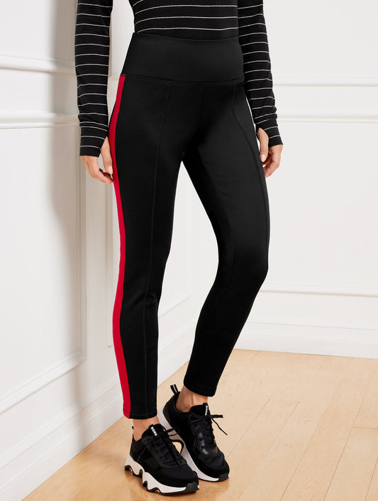 FLEECE BACK LEGGINGS - SIDE STRIPE