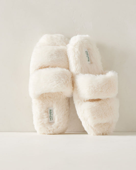 FAUX FUR BANDED SLIPPERS