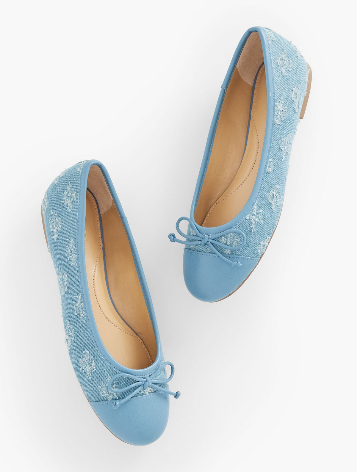 BLAIR CAP TOE BALLET FLATS - FLORAL EMBROIDERED DISTRESSED DENIM