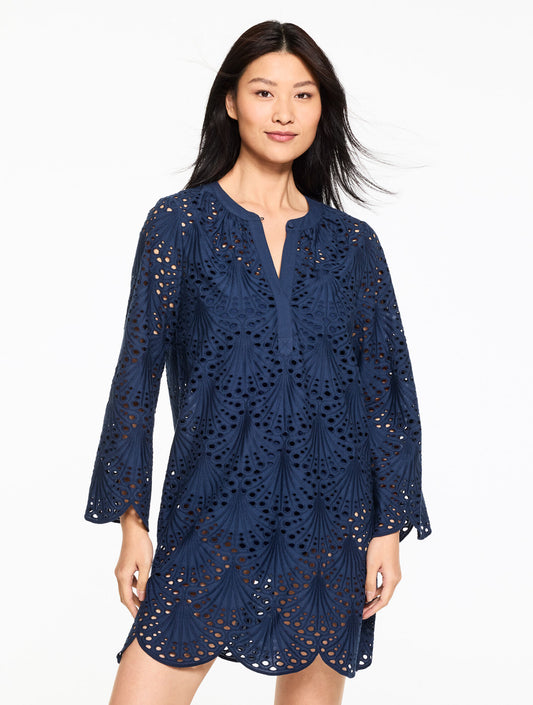 EYELET LACE SHELL COVER-UP DRESS