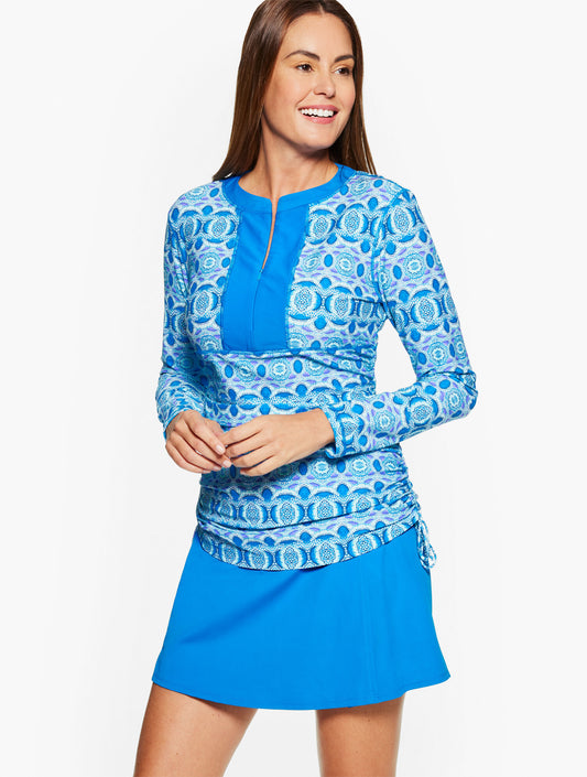 CABANA LIFE® CRYSTAL COVE RUCHED SPORT SHIRT - CRYSTAL GEO