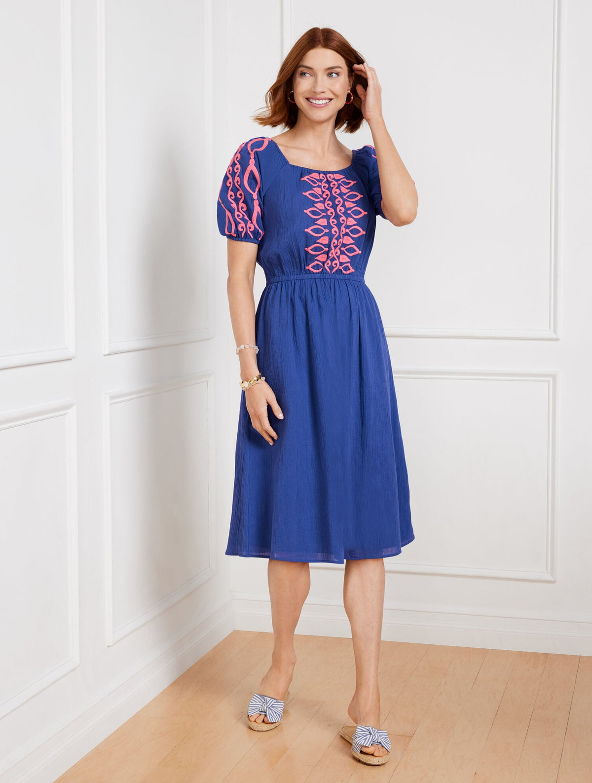 CRINKLE GAUZE SQUARE NECK DRESS