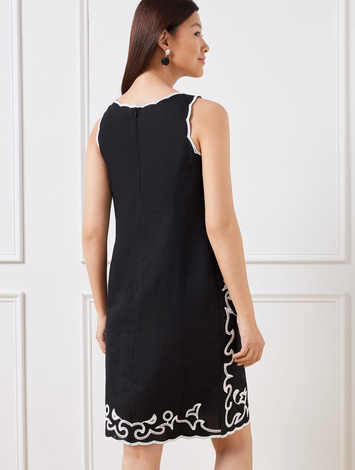EMBROIDERED LINEN COTTON SHIFT DRESS
