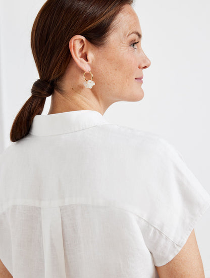 LINEN TIE HEM BUTTON FRONT TOP