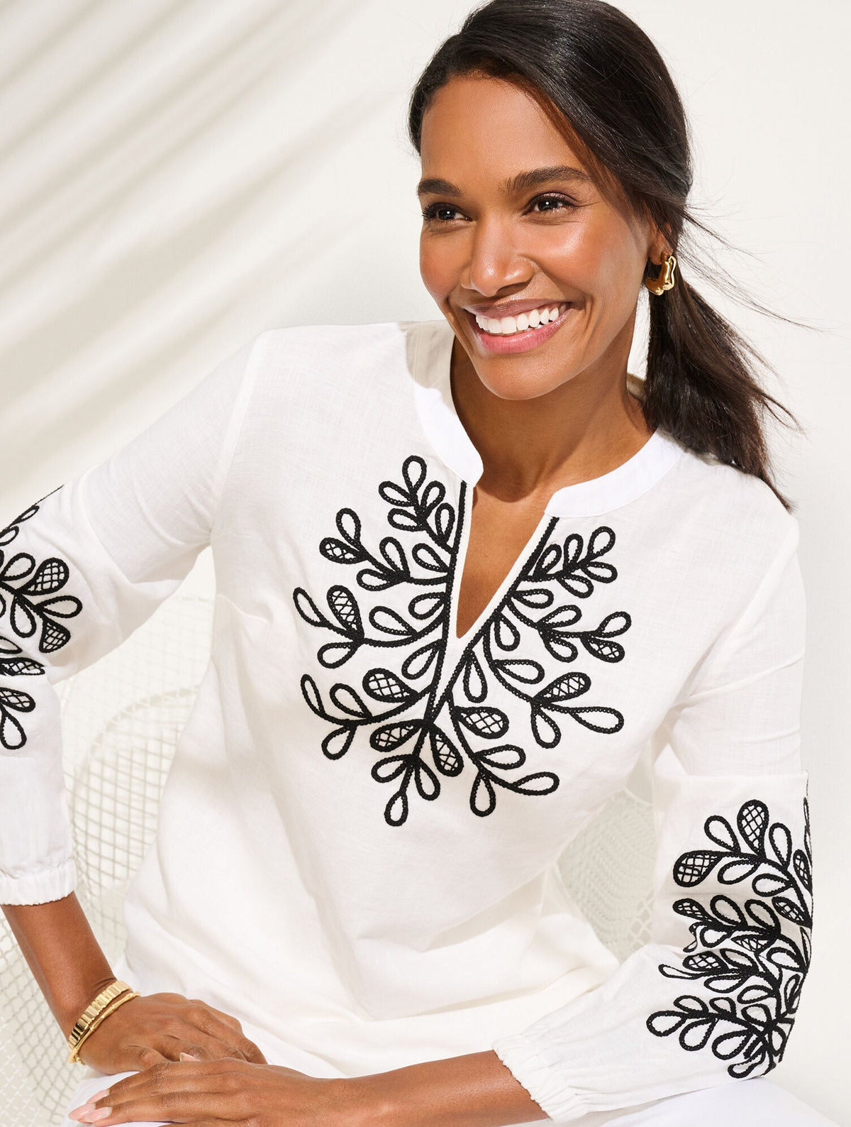 EMBROIDERED LINEN COTTON TUNIC