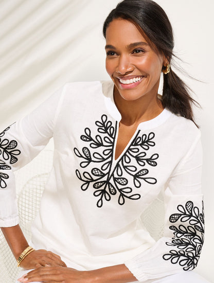 EMBROIDERED LINEN COTTON TUNIC