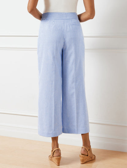 LINEN BLEND WIDE LEG CROP PANTS - SUNSET STRIPE