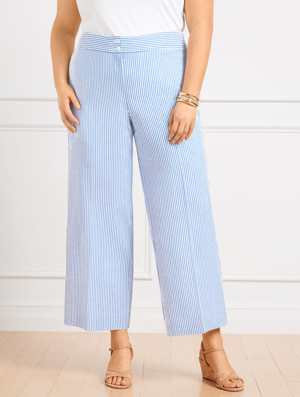 PLUS EXCLUSIVE WIDE LEG CROP PANTS - SUNSET STRIPE