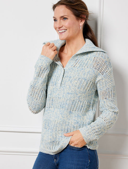 OPEN STITCH SAILOR COLLAR SWEATER - SPRAY TAPE