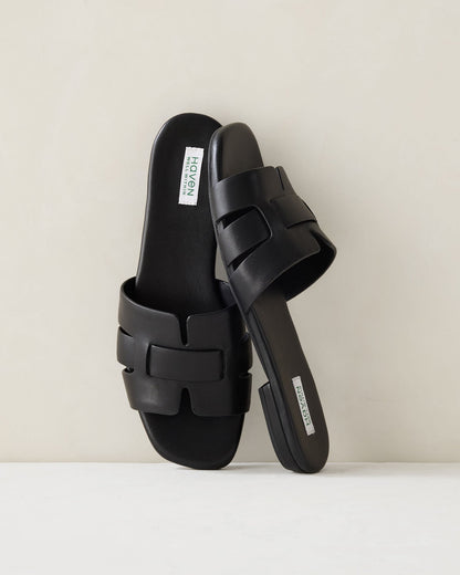 LEATHER THREADED CUT-OUT SLIDES