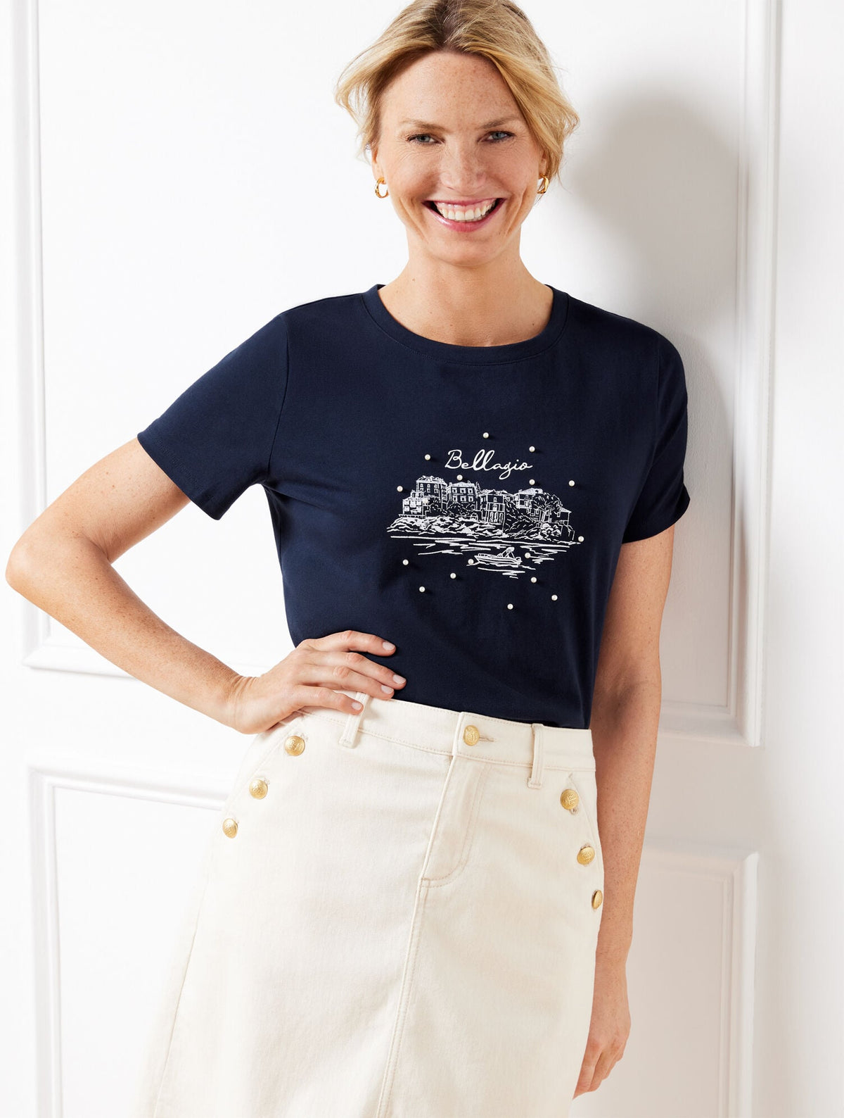 PEARL EMBELLISHED CREWNECK TEE
