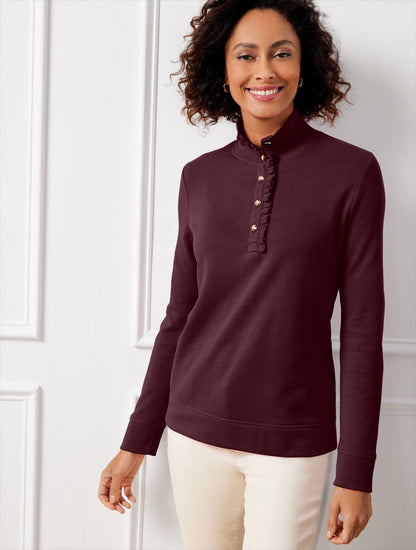 RUFFLE PLACKET MOCKNECK PULLOVER