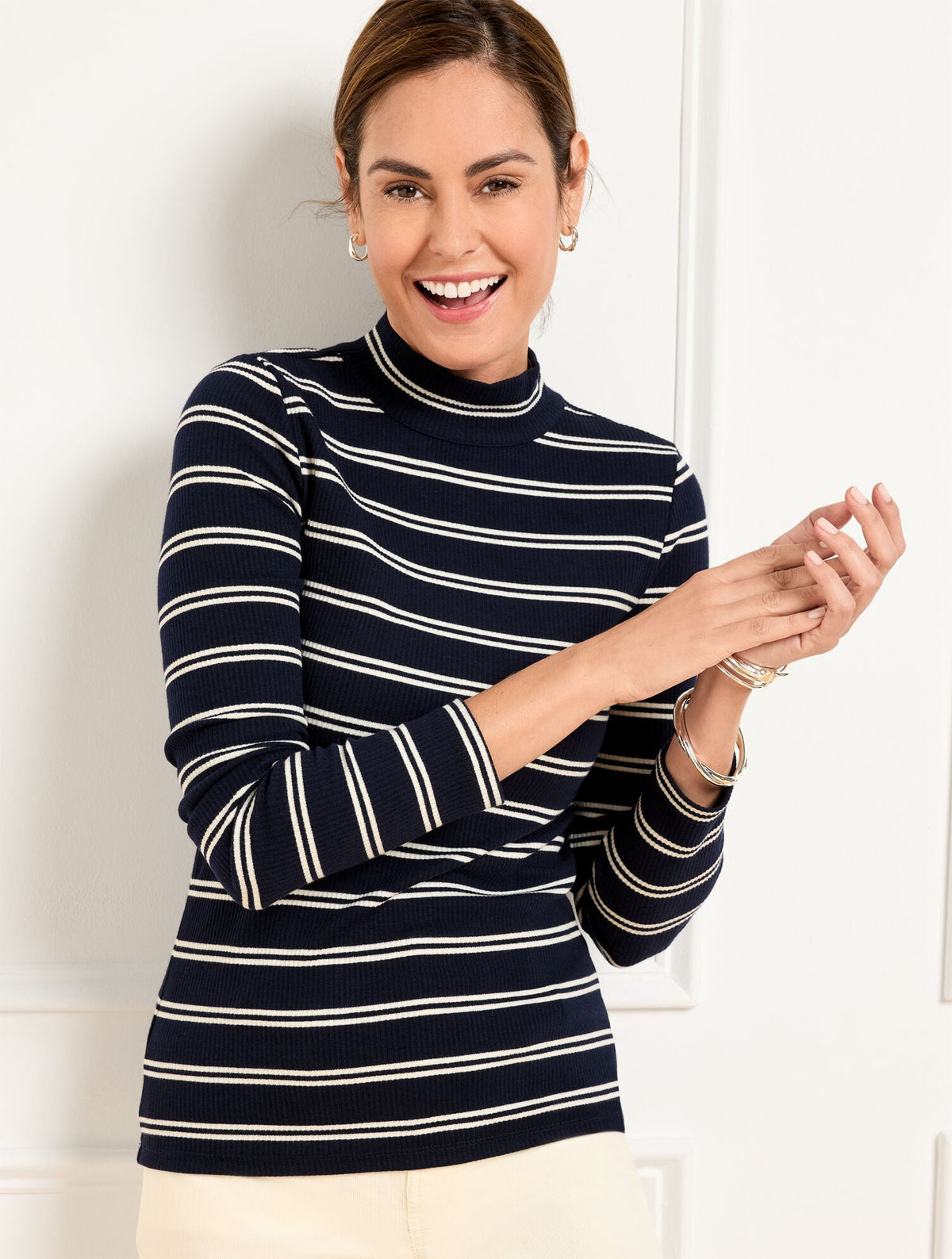 RIBBED MOCKNECK TEE - EMILIA STRIPE