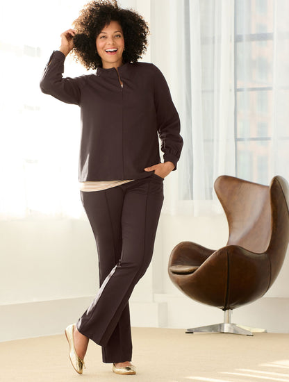 PASSPORT PONTE PINTUCK STRAIGHT LEG PANTS