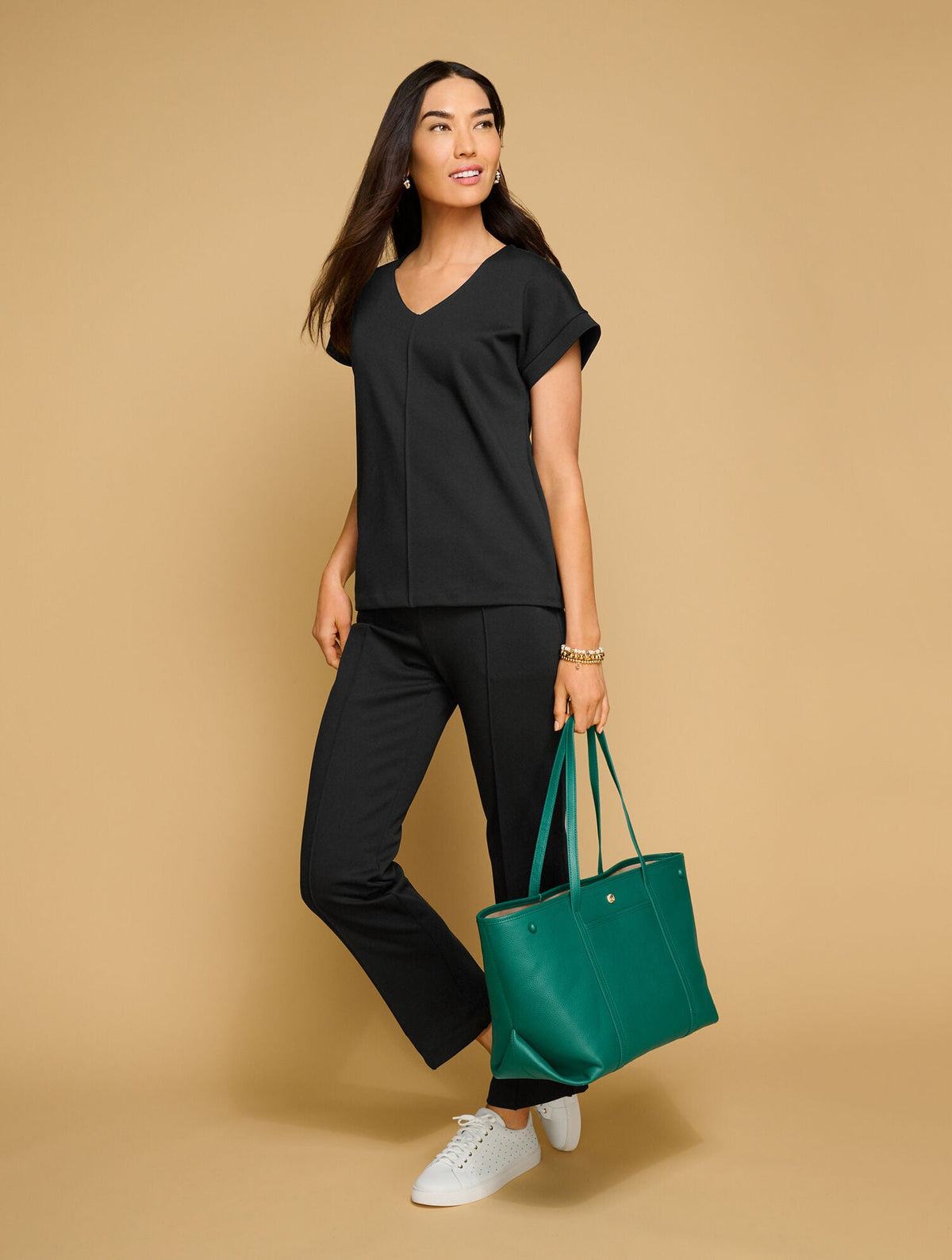 PASSPORT PONTE PINTUCK STRAIGHT LEG PANTS
