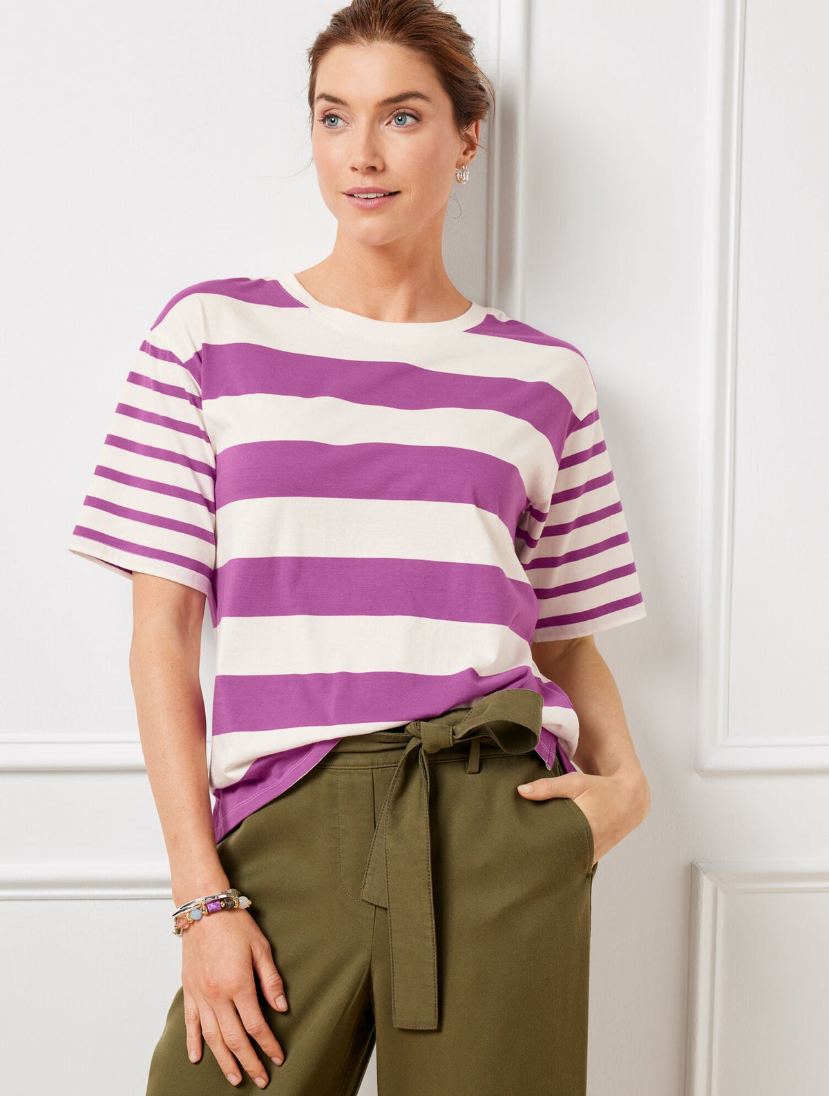 BOXY CREWNECK TEE - MIXED STRIPE