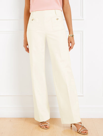 TEXTURED COTTON WIDE LEG PANTS