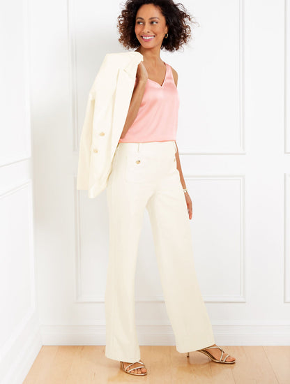 TEXTURED COTTON WIDE LEG PANTS