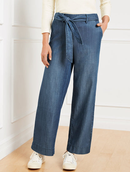 BELTED WIDE ANKLE PANTS - KALI WASH
