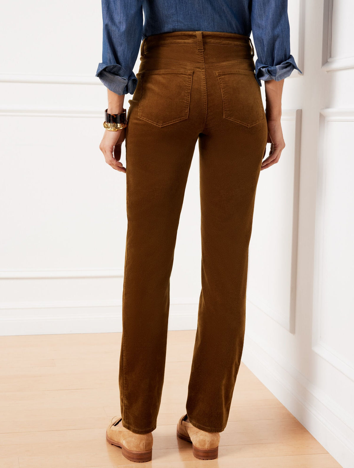 STRETCH CORDUROY STRAIGHT LEG PANTS - SOLIDS