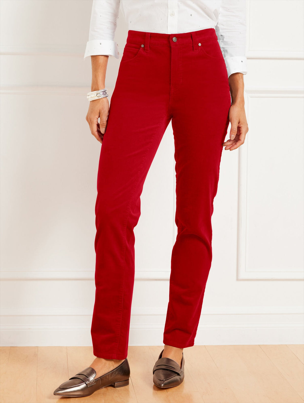 STRETCH CORDUROY STRAIGHT LEG PANTS - SOLIDS