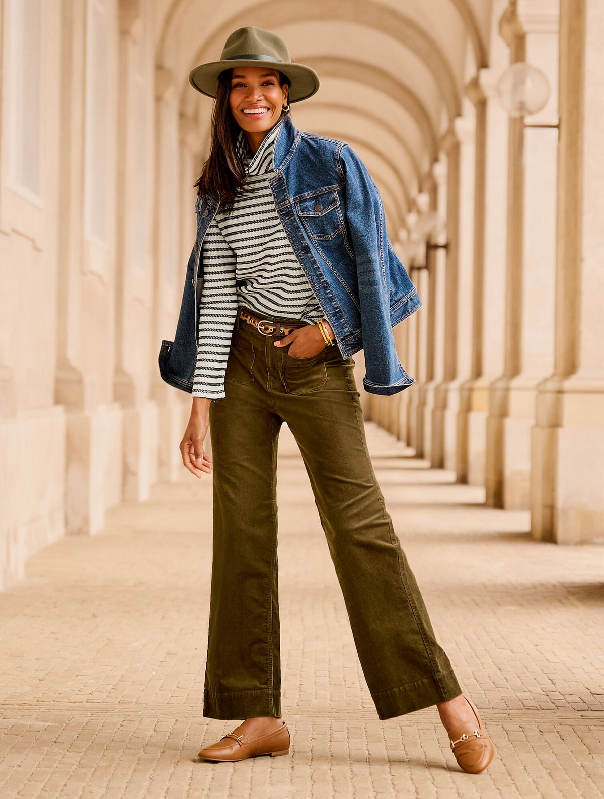STRETCH CORDUROY WIDE LEG PANTS