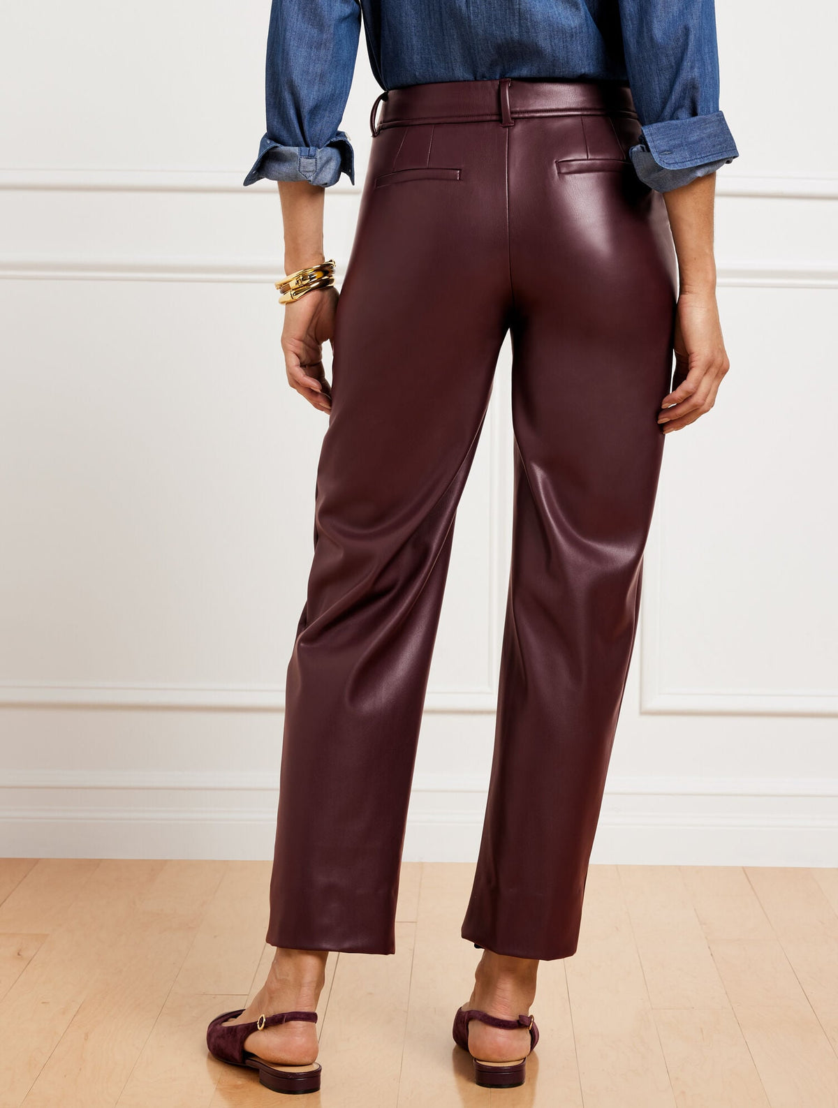FAUX LEATHER STRAIGHT ANKLE PANTS