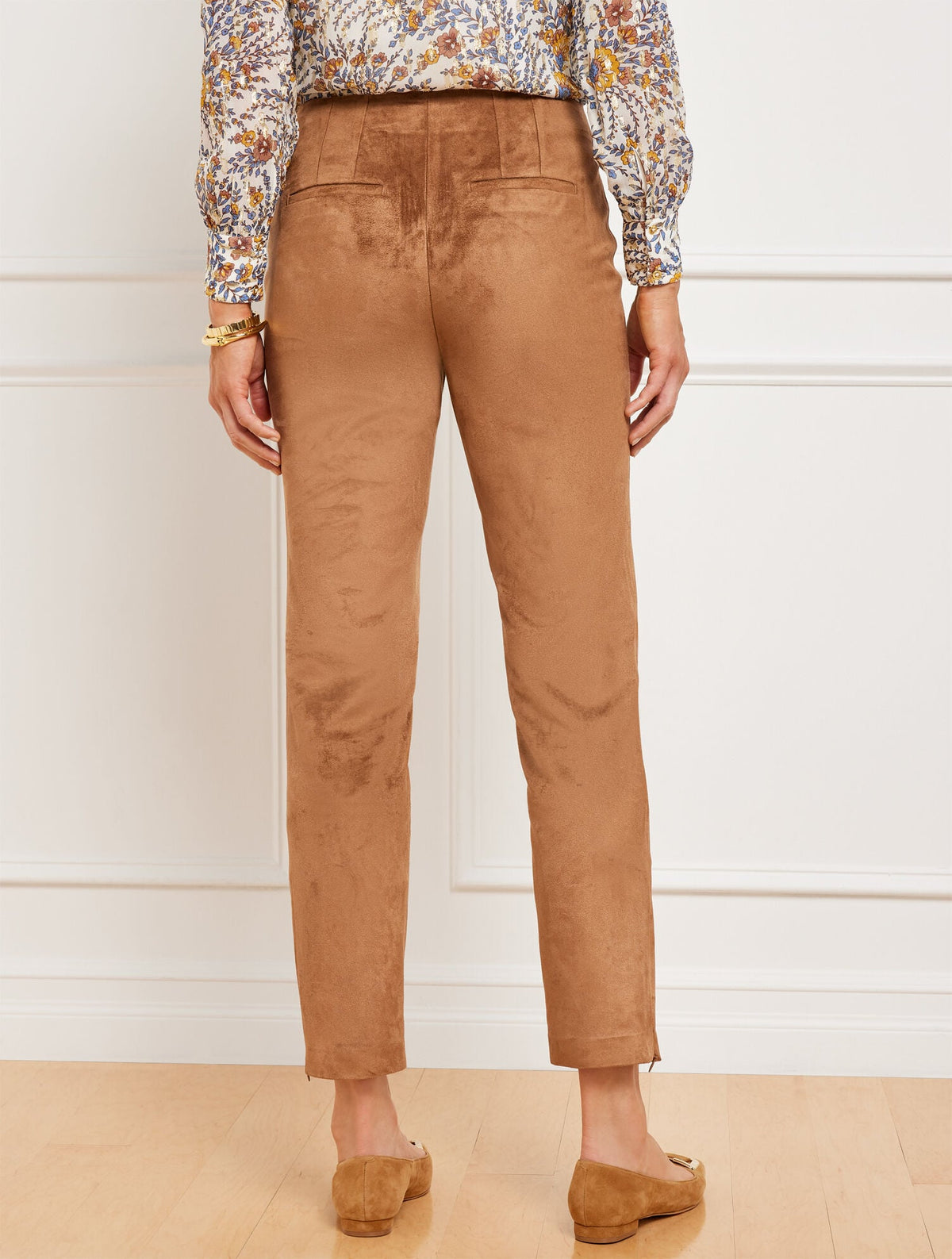 FAUX SUEDE SLIM LEG ANKLE PANTS