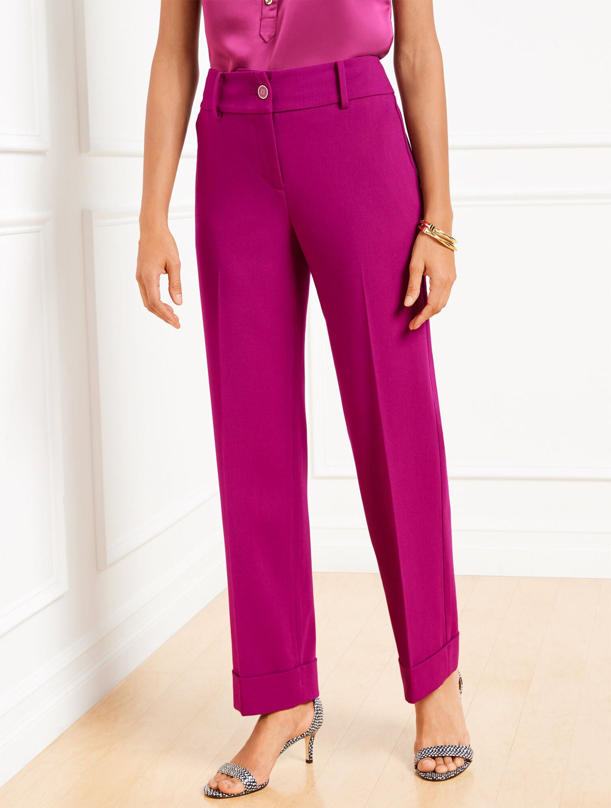 TAILORED STRETCH SLIM WIDE ANKLE PANTS