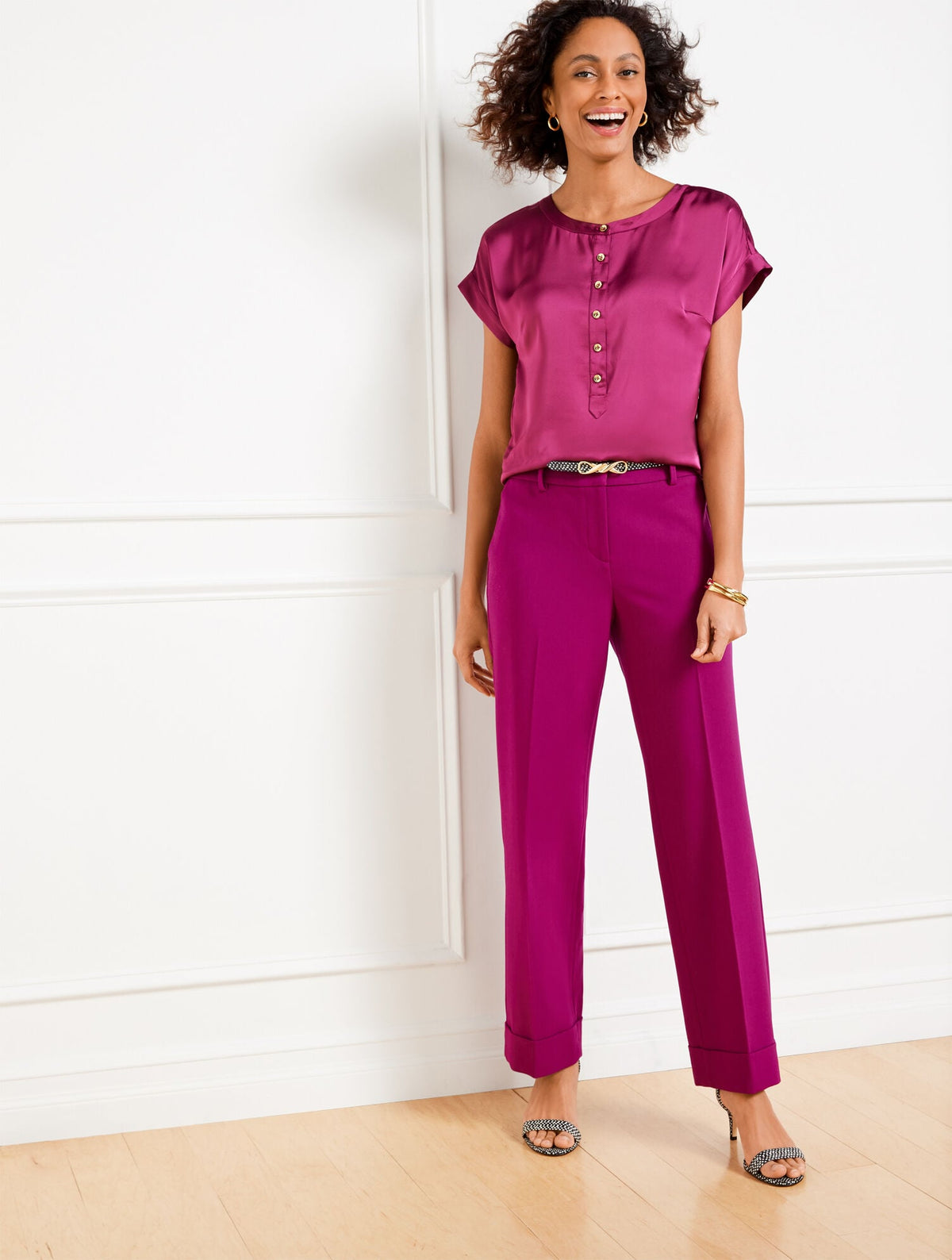 TAILORED STRETCH SLIM WIDE ANKLE PANTS