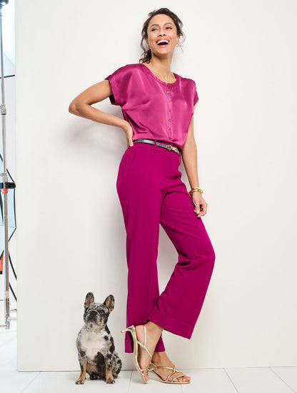 TAILORED STRETCH SLIM WIDE ANKLE PANTS