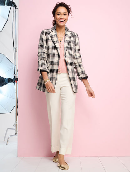 TAILORED STRETCH SLIM WIDE ANKLE PANTS
