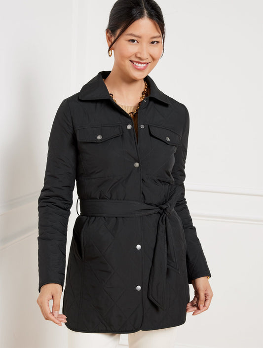 BELTED QUILTED SHIRT JACKET