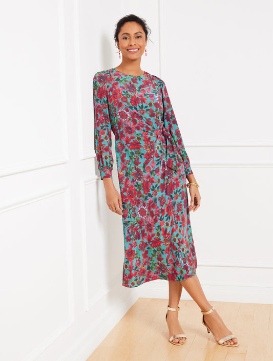 SIDE TIE MIDI DRESS - STUNNING FLORAL