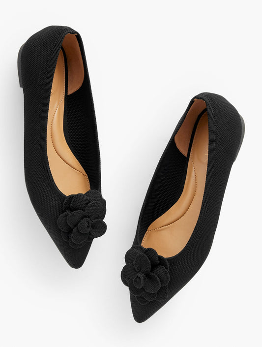 EDWIN KNIT FLOWER POINTED TOE FLATS