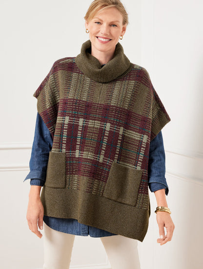 PLAID TURTLENECK PONCHO
