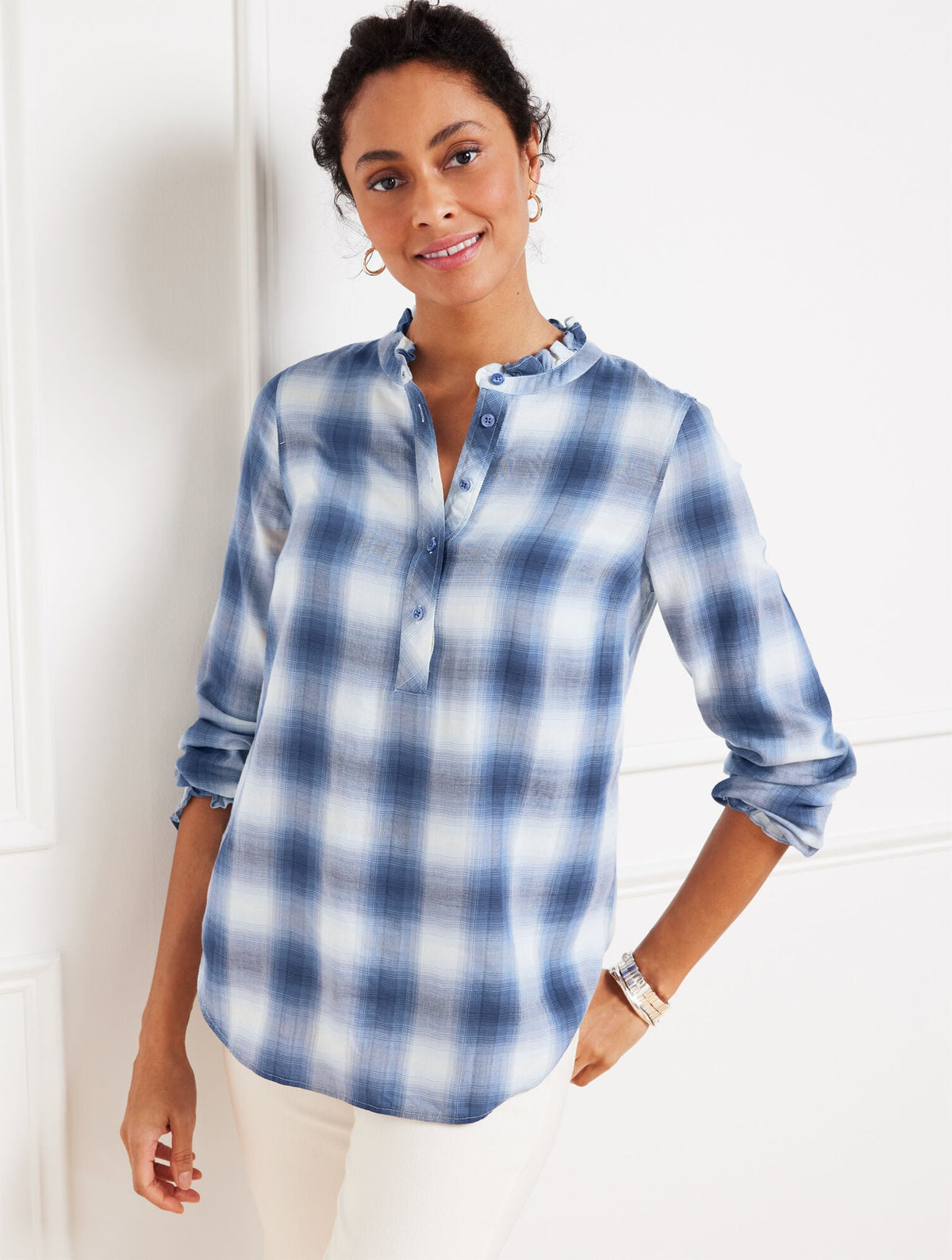 RUFFLE TRIM POPOVER - SUNRISE PLAID