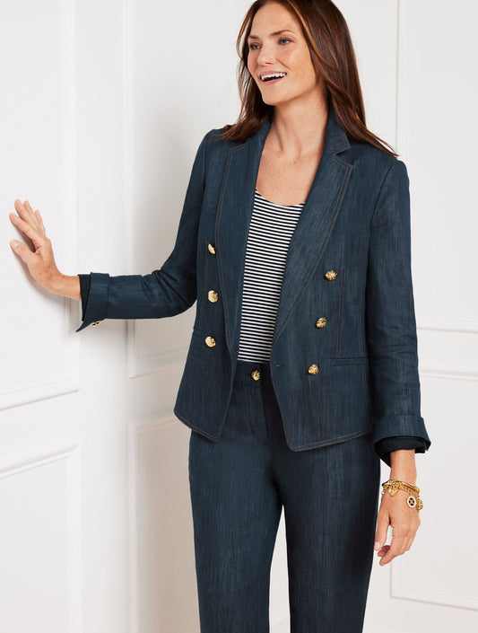 REFINED DENIM DOUBLE BREASTED BLAZER