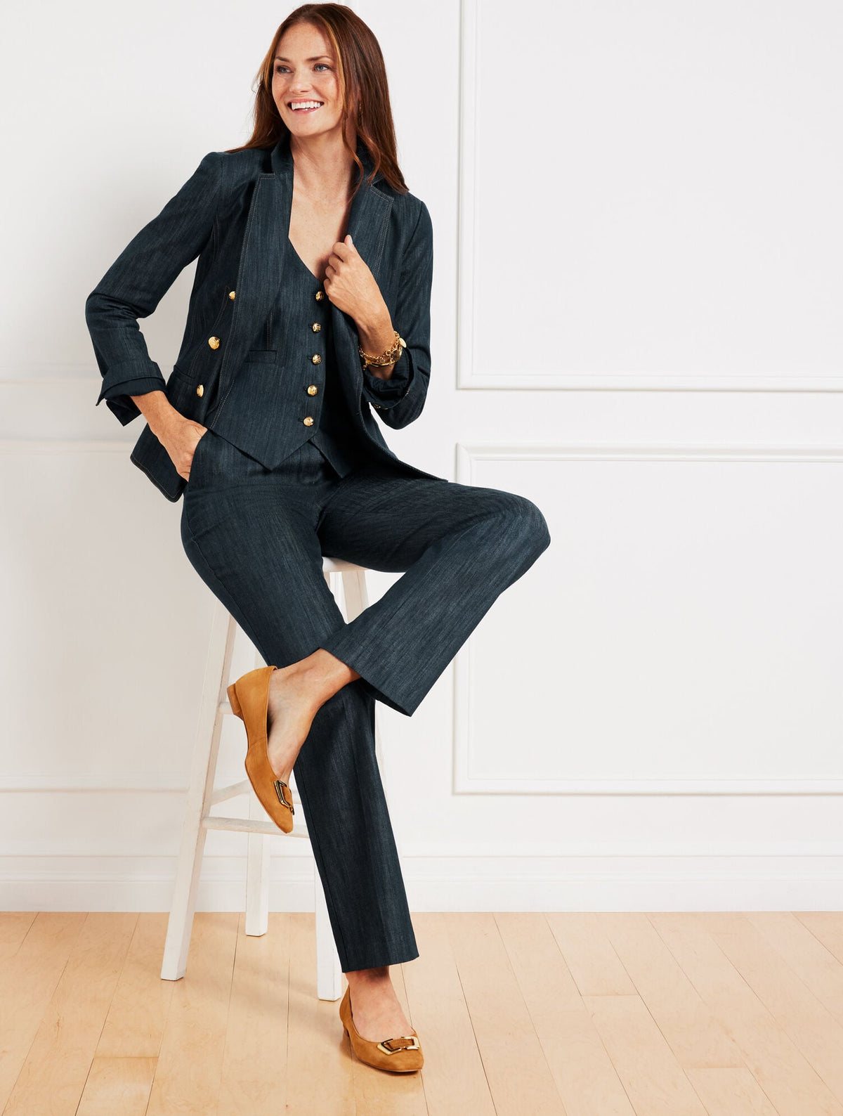 REFINED DENIM DOUBLE BREASTED BLAZER